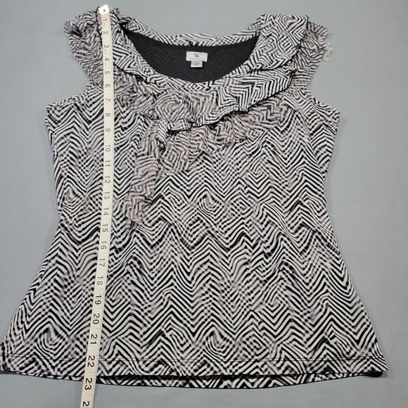 Worthington Black Gray Sleeveless Shirt Blouse Ruffled Tank Scoop Women's Size M - Picture 7 of 8